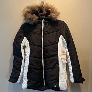 Spyder Women’s Faux Fur Hooded Full Zip Jacket Color Black/White Size S